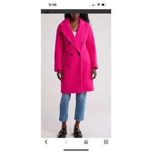 BCBGeneration Pink Boucle Longline Coat Small Double Breasted